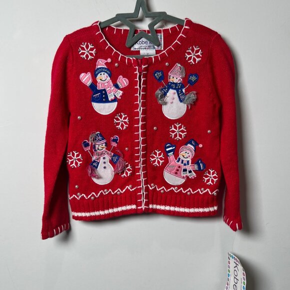 Vintage Kobe Kids Cardigan Christmas Winter Holiday Girls Size 2 Snowmen NWT - Picture 1 of 9